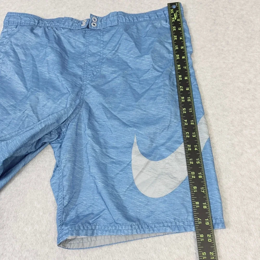 Nike Mens Blue Heathered Swim Trunks Large Swoosh Logo Board Shorts Size S